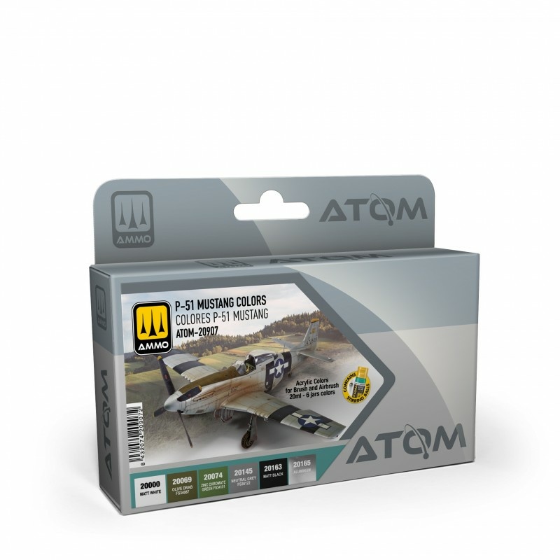 ATOM20907 Ammo Mig Набор красок ATOM Набор цветов P-51 Mustang (6 шт.)