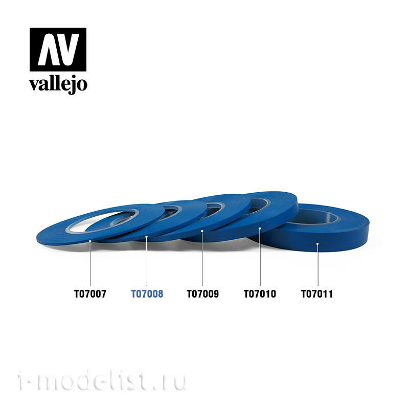 T07008 Vallejo Гибкая маскировочная лента 2 мм х 18 м / Flexible Masking Tape 2 mm x 18 m