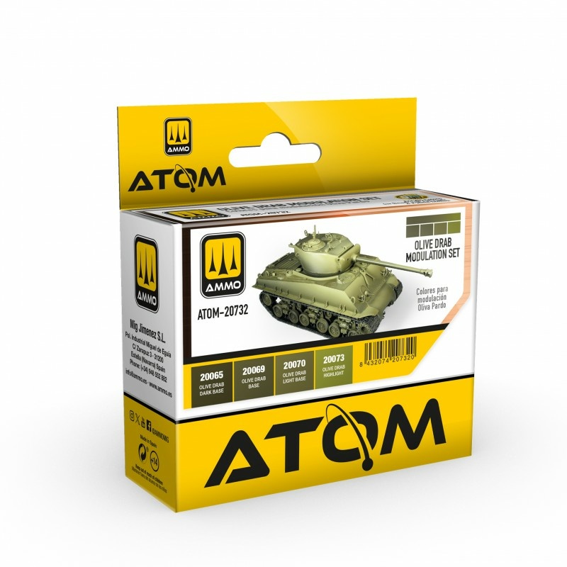 ATOM20732 Ammo Mig Набор красок ATOM Набор модуляций оливково-серого цвета / Olive Drab Modulation Set (4 шт.)
