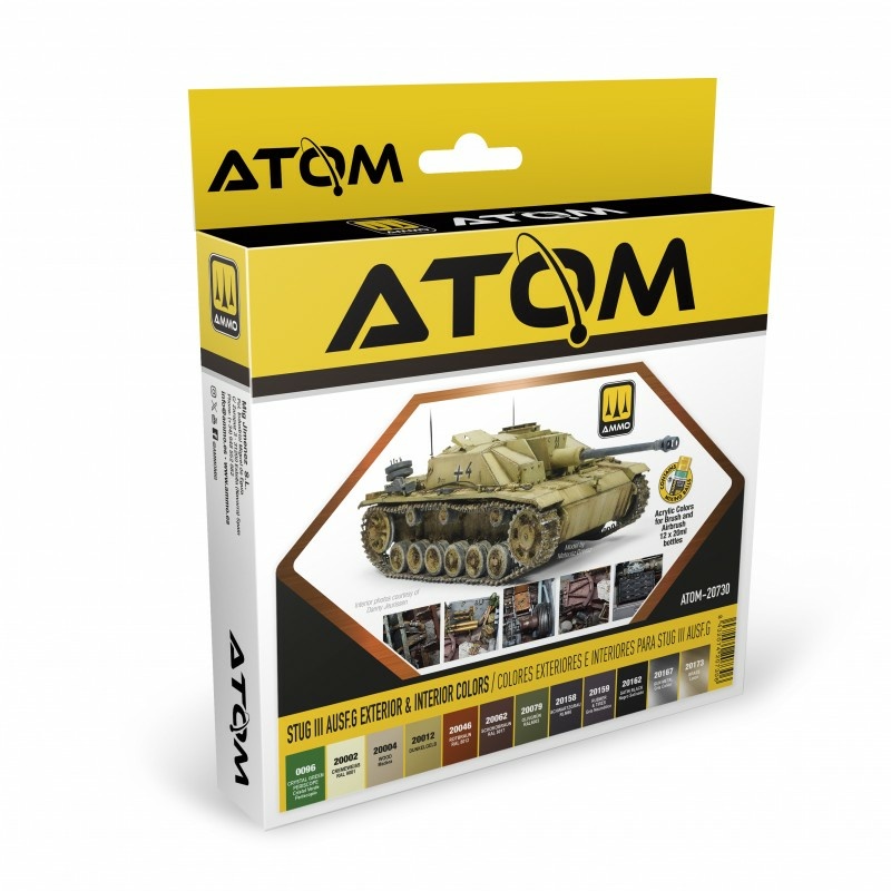 ATOM20730 Ammo Mig Набор красок ATOM Цвета экстерьера и интерьера STUG III Ausf.G / Exterior & Interior Colors (13 шт.)