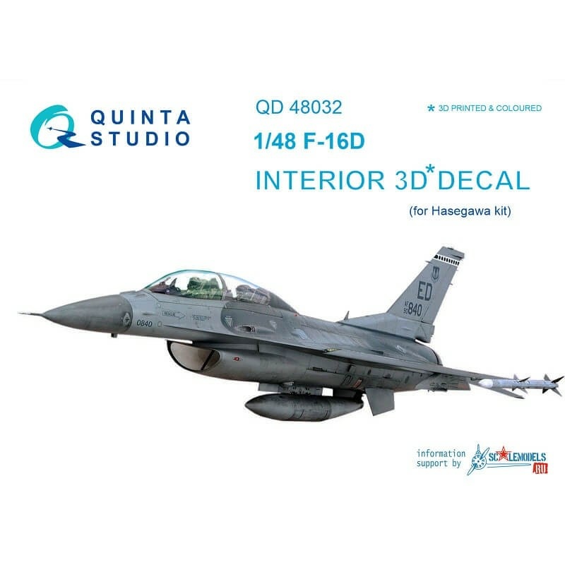 QD48032 Quinta Studio 1/48 3D cabin interior Decal F-16D (for Hasegawa model)