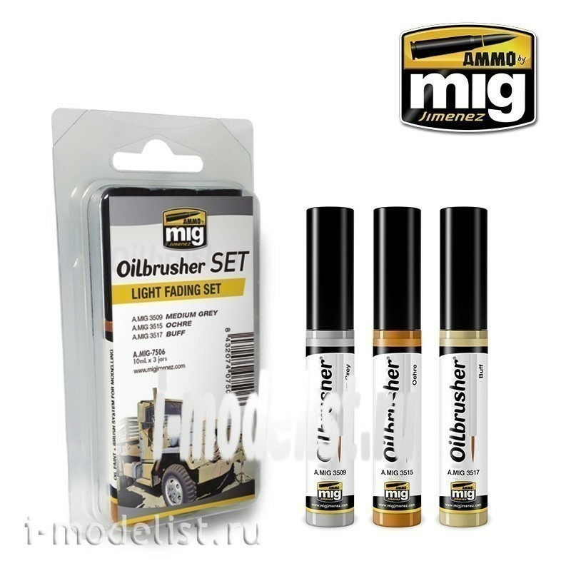AMIG7506 Ammo Mig LIGHT FADING SET (a Set of oil paints with a thin brush applicator)
