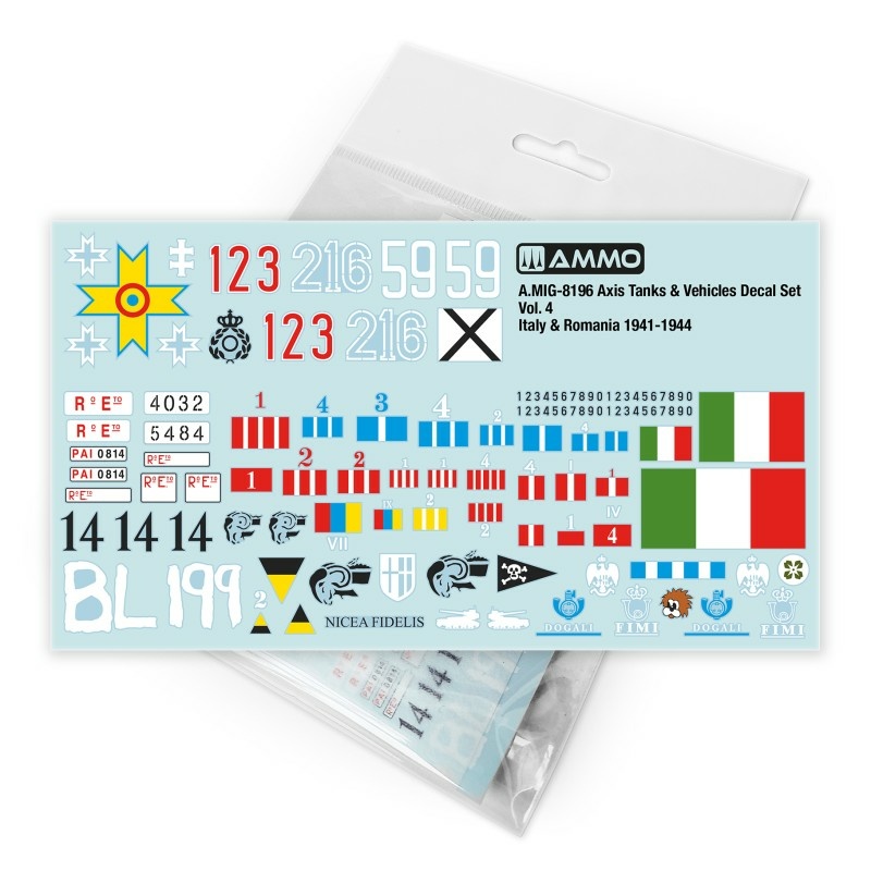 AMIG8196 Ammo Mig 1/35 Набор декалей Axis Tanks & Vehicles Италия и Румыния, 1941-1944 годы / Decal Set Vol. 4 − Italy & Romania 1941-1944