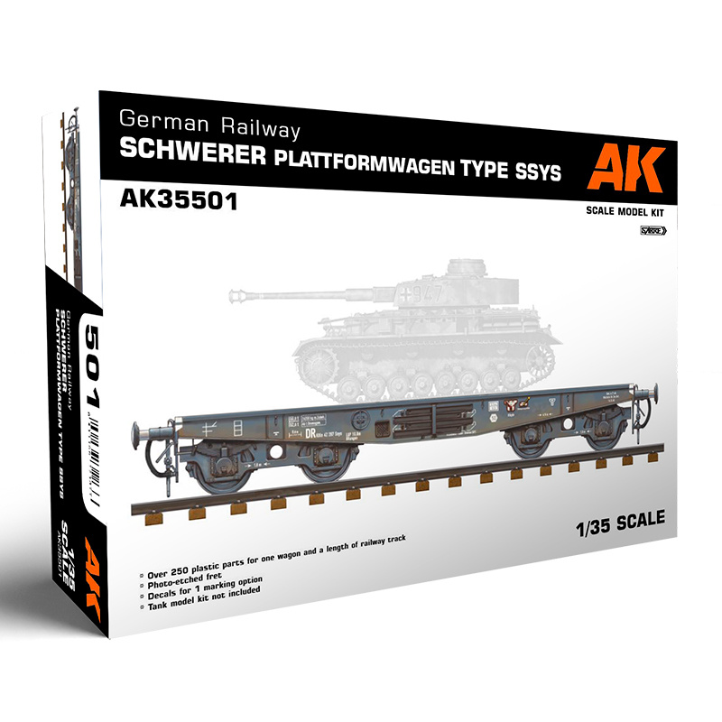 AK35501 AK Interactive 1/35 Notмецкий железноtoрожный вагон с тяжёлой платформой типа SSYS