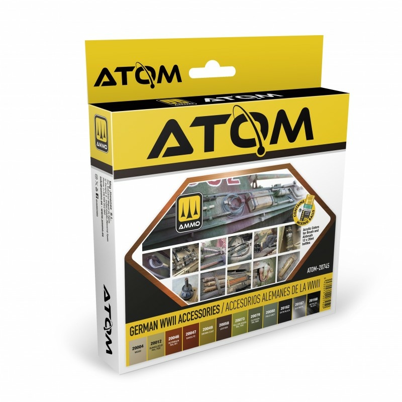 ATOM20745 Ammo Mig Набор красок ATOM Цвета немецких аксессуаров времен 2МВ / German WWII Accessories Set (12 шт.)	