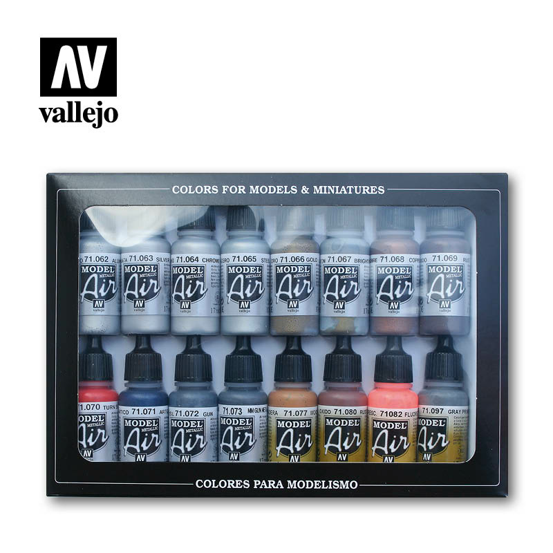 71181 Vallejo acrylic Paint `Model Air` Set Model Air Metallic colors (16tsv.)