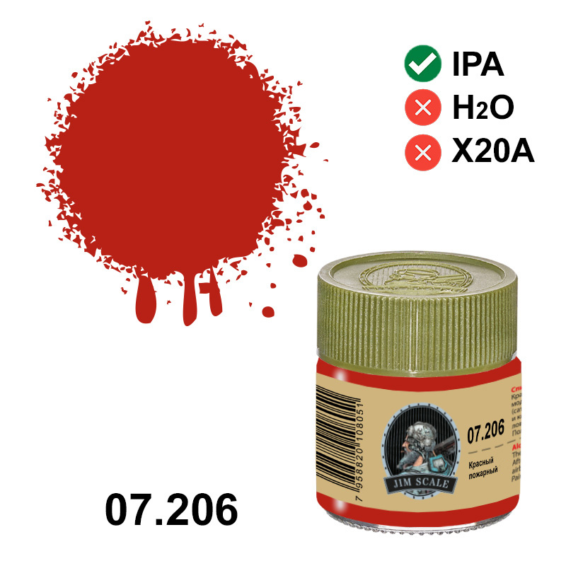 07.206 Jim Scale Alcohol paint color Red (fireman S&L), 10 ml.