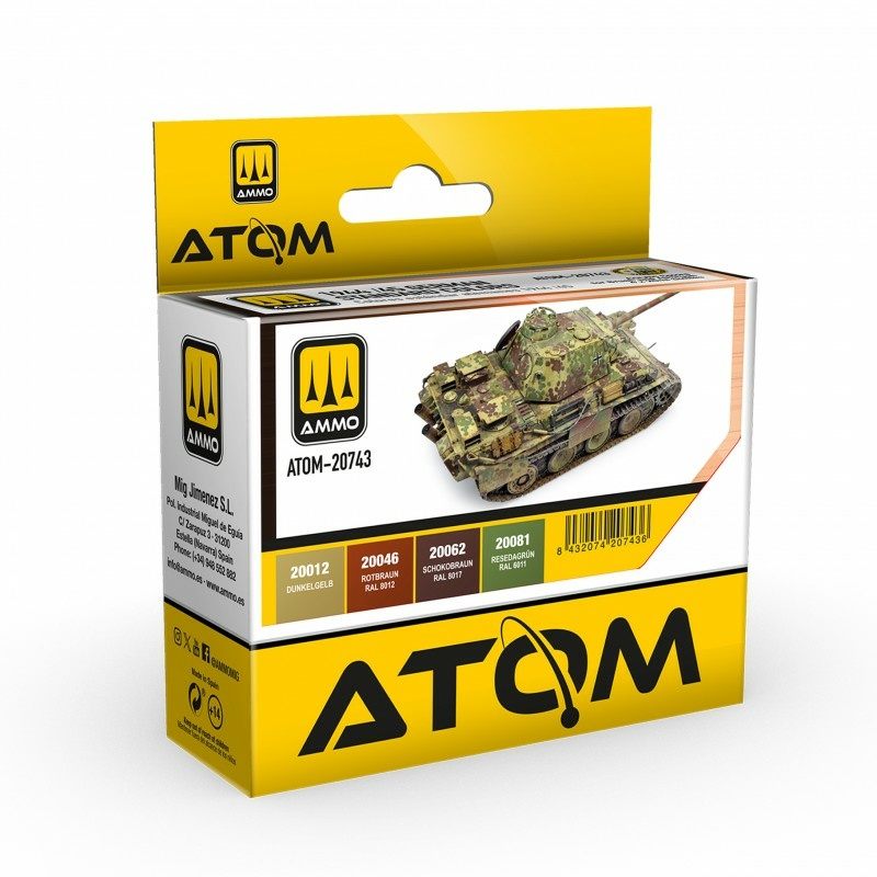 ATOM20743 Ammo Mig Набор красок ATOM 1944-45 Notмецкие стандартные цвета / 1944-45 German Standard Colors Set (4 шт.)
