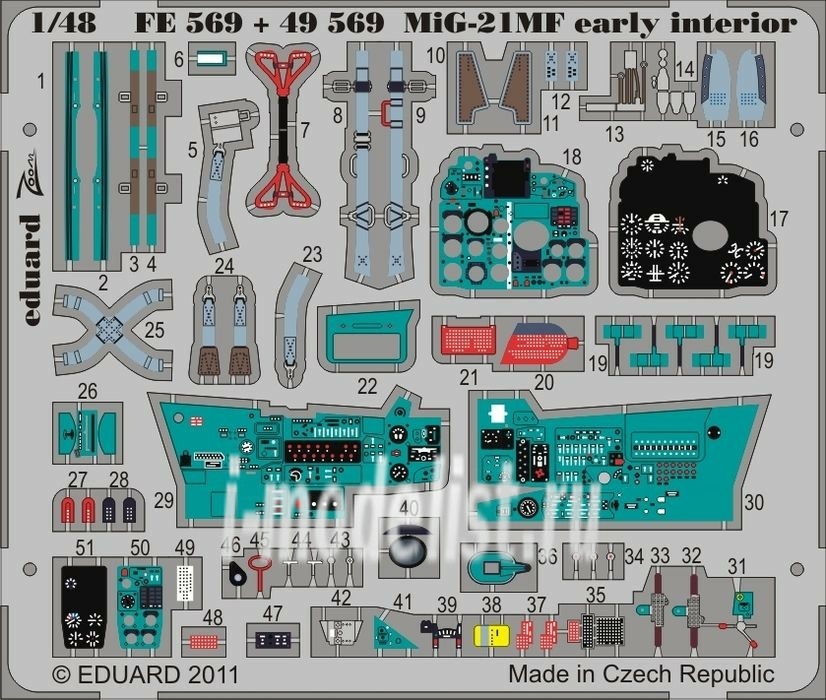 49569, Eduard photo etched parts for 1/48 MiG-21MF interior