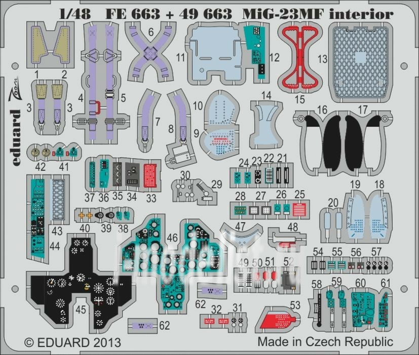 FE663 Edward 1/48 Color photo-etching for MiG-23MF interior S. A.