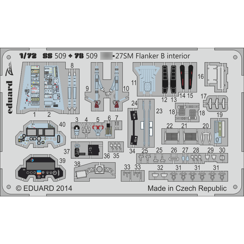 SS509 Eduard photo etched parts for 1/72 С-27SM Flanker B interior S. A.