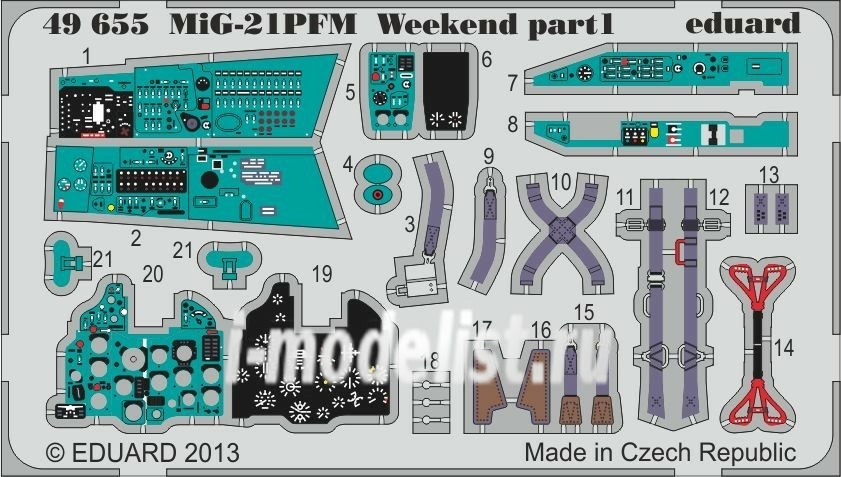 49655, Eduard photo etched parts for 1/48 MiG-21PFM Weekend
