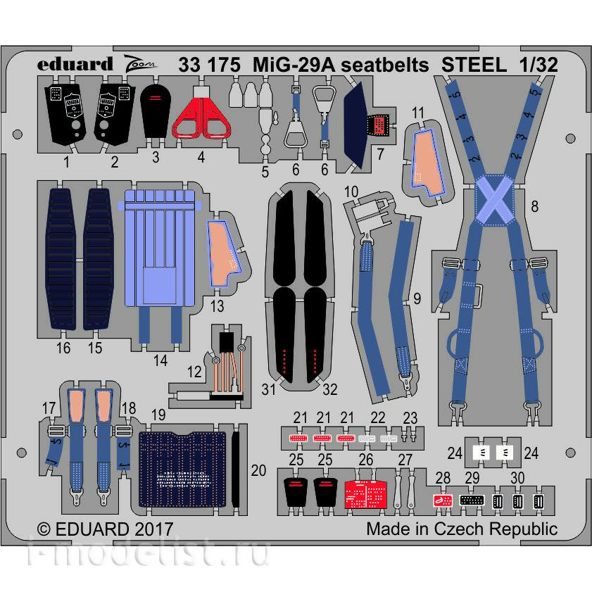 33175 Eduard 1/32 Photo etching for MiGG-29A, steel belts
