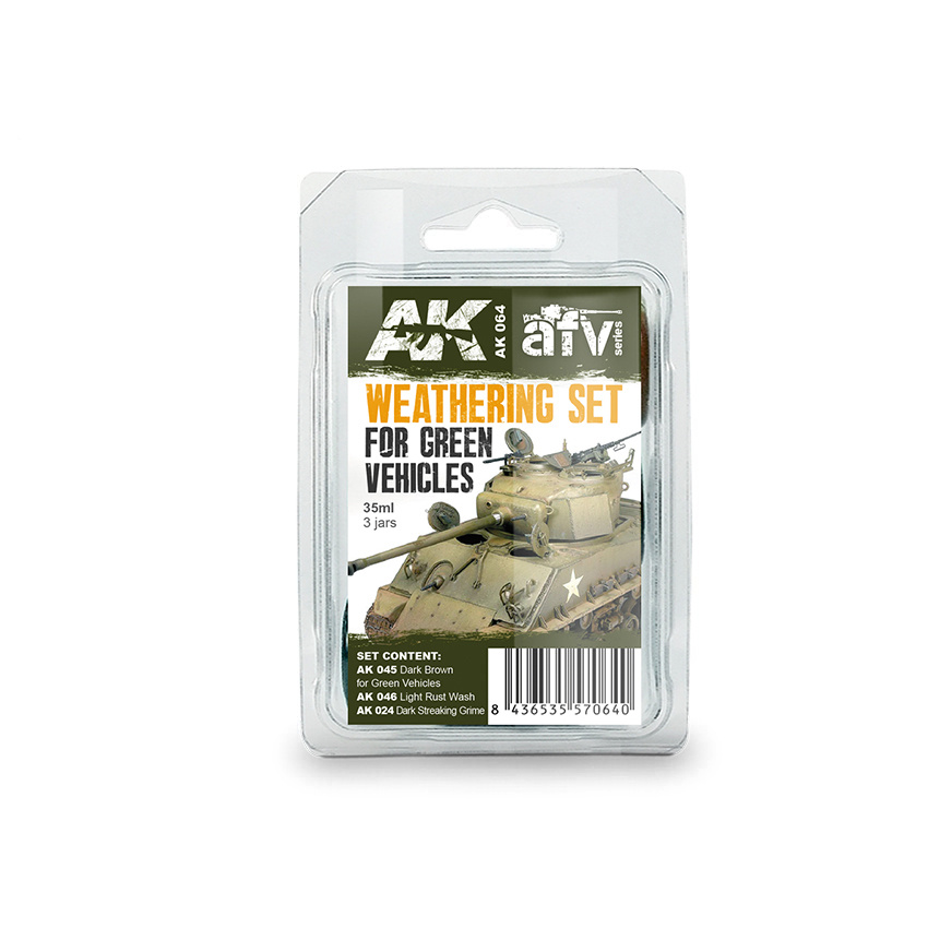 AK064 AK Interactive Set for applying effects GREEN VEHICLES WEATHERING SET