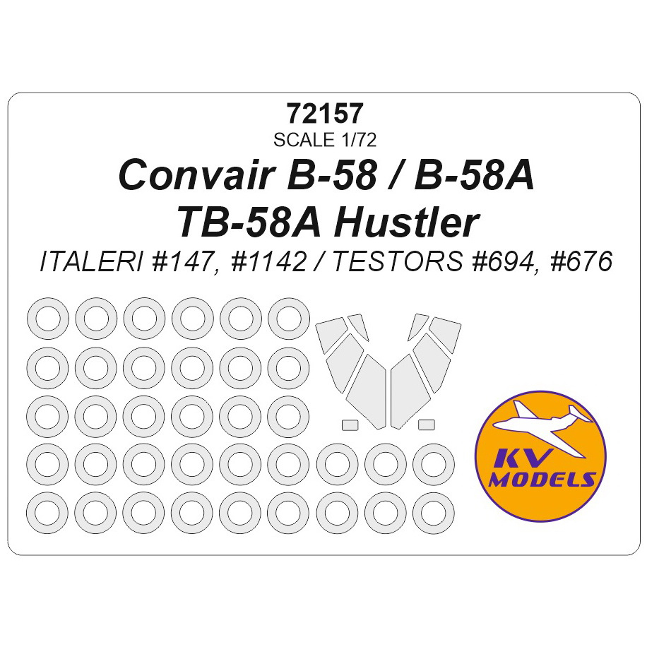 72157 KV Models 1/72 Paint mask for Convair B-58 / B-58A / TB-58A Hustler + masks for wheels and wheels