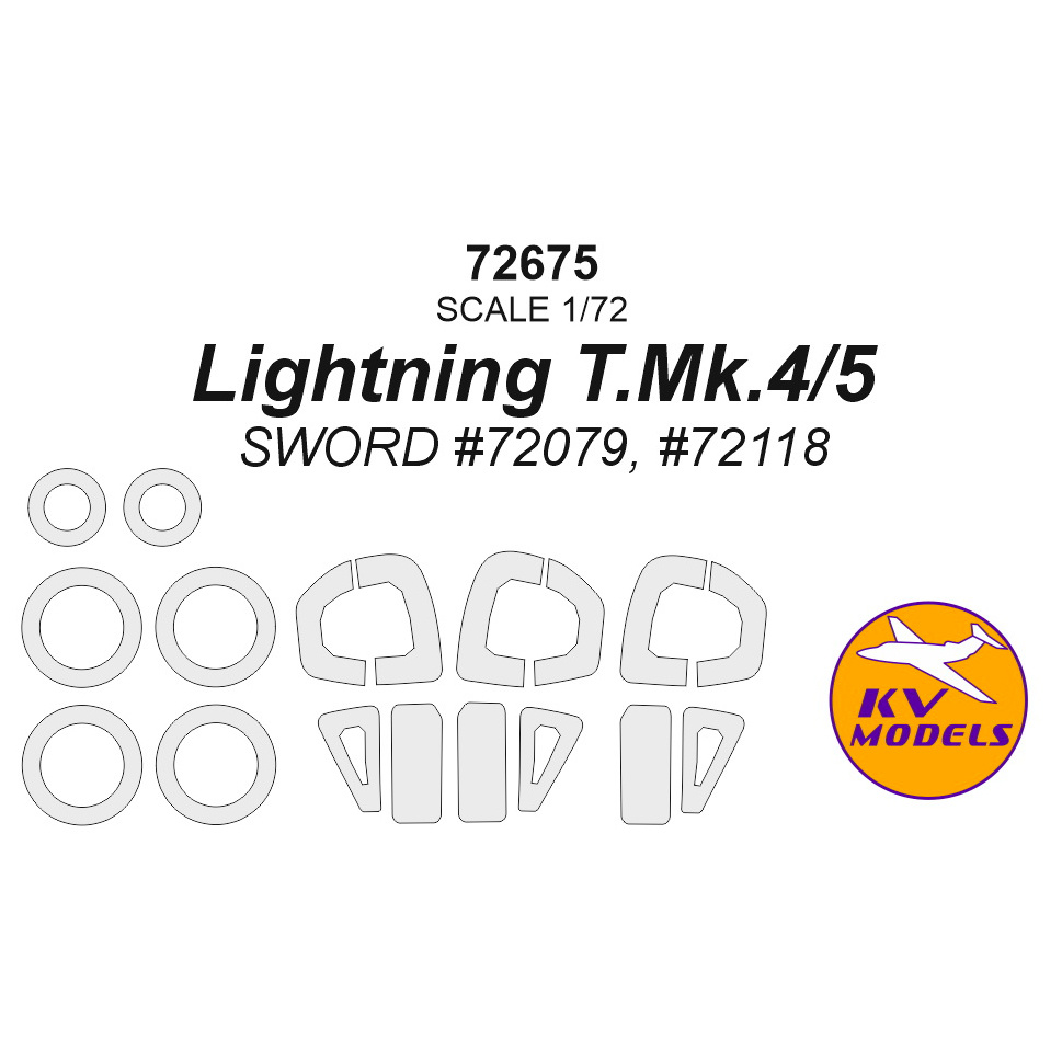 72675 KV Models 1/72 Paint mask for Lightning T.Mk.4/5 (SWORD #72079, #72118) + masks for wheels and wheels