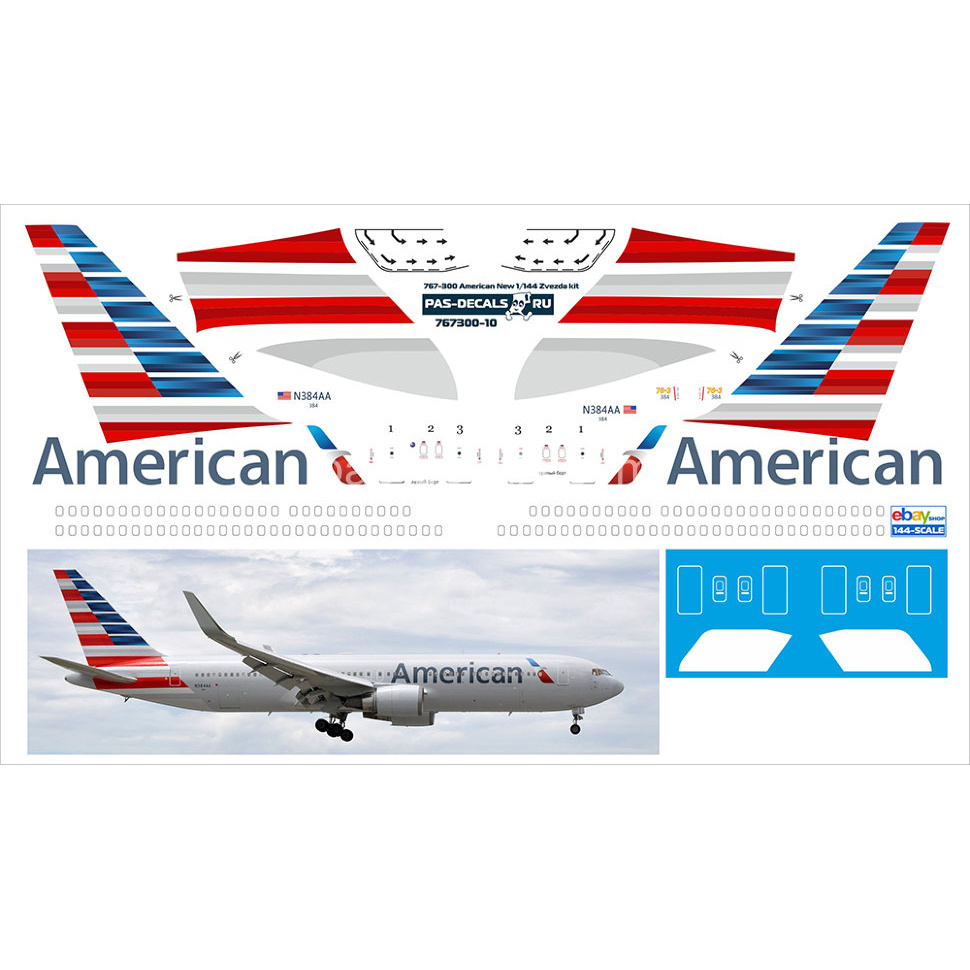 767300-10 PasDecals 1/144 Декаль на B 767-300 AMERICAN NEW