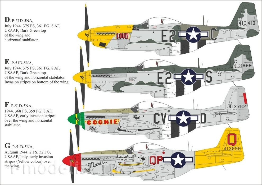 URS4824 SUNRISE 1/48 Decal for P-51D-5/10 MUSTANG with insignia, without stencil