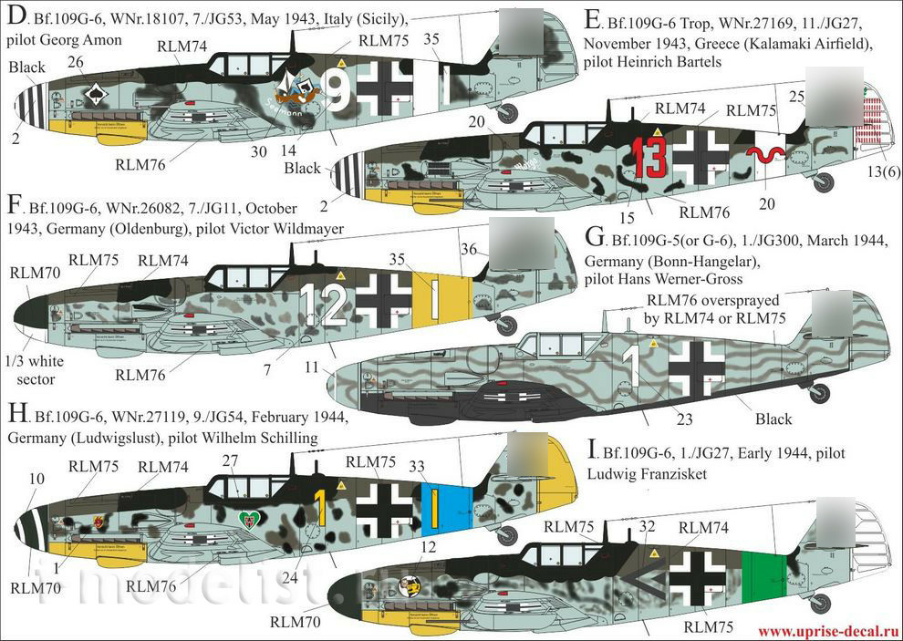 URS4815 Sunrise 1/48 Decal for Bf.109G-5/6/6 Trop without stencil + mask for the 