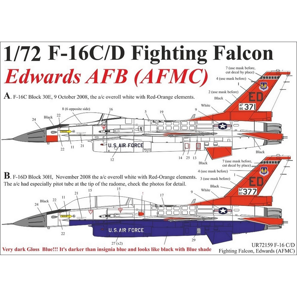 UR72159 Sunrise 1/72 Decal for F-16C/D Edwards AFB