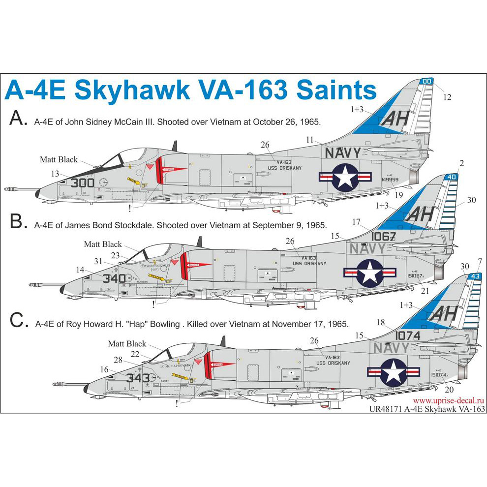 UR48171 Sunrise 1/48 Decal for A-4E Skyhawk 
