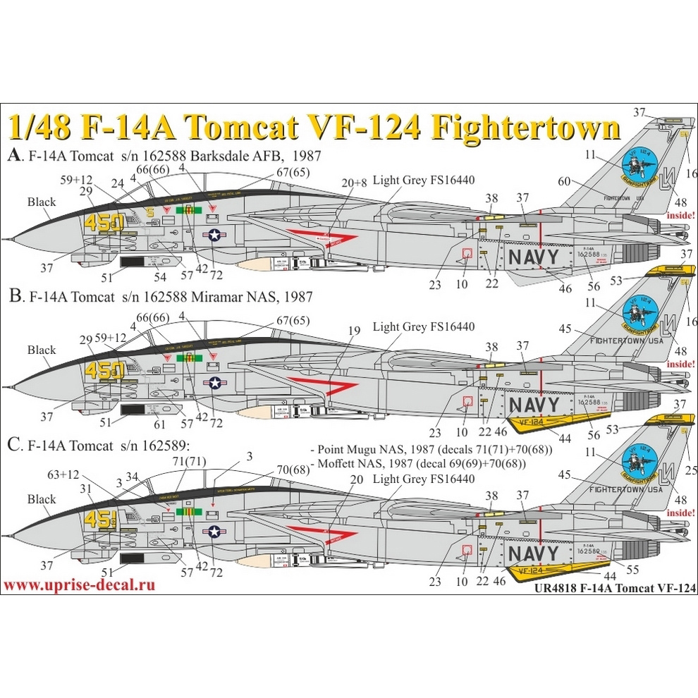 UR4818 Sunrise 1/48 Decal for F-14A Tomcat VF-124 since. inscriptions