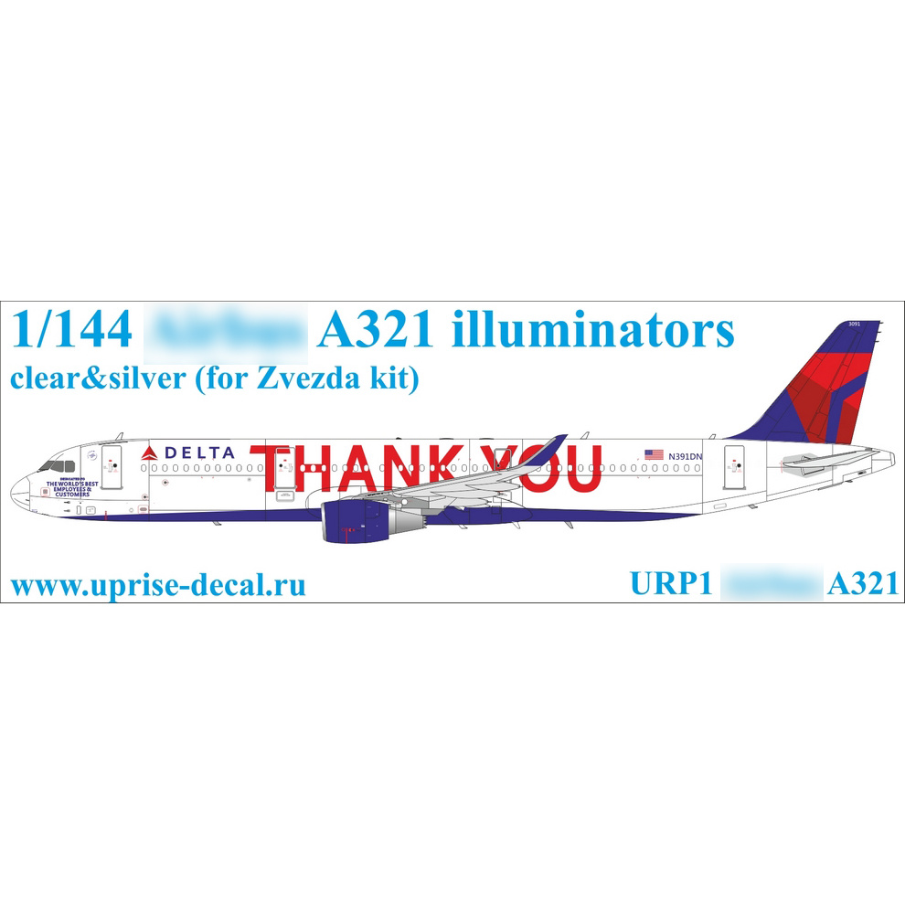 URP1 Sunrise 1/144 Decal for A321, portholes, transparent