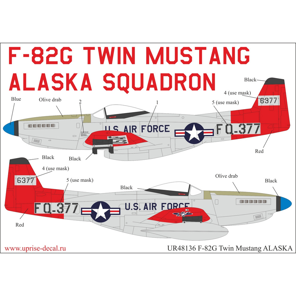 UR48136 Sunrise 1/48 Decals for F-82G Twin Mustang Alaska + Masks