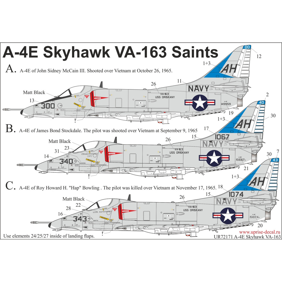 UR72171 Sunrise 1/72 Decals for A-4E Skyhawk 