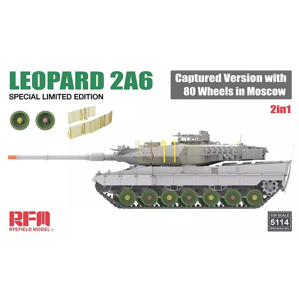 RM-5114 Rye Field Model 1/35 German Leopard 2A6 Tank (Trophy version) with T-80 rollers